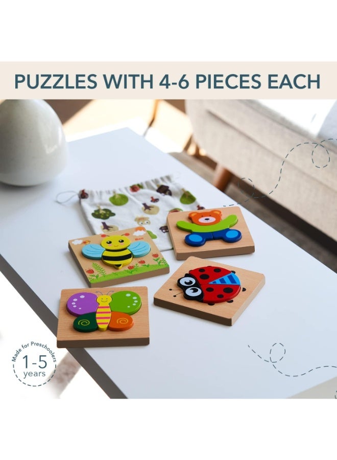 Wooden Puzzles for Toddlers – Set of 4 Animal Shapes (Ladybug, Bear, Bee, erfly) – Early STEM Learning Toy for Ages 1–3 Years - Image 4